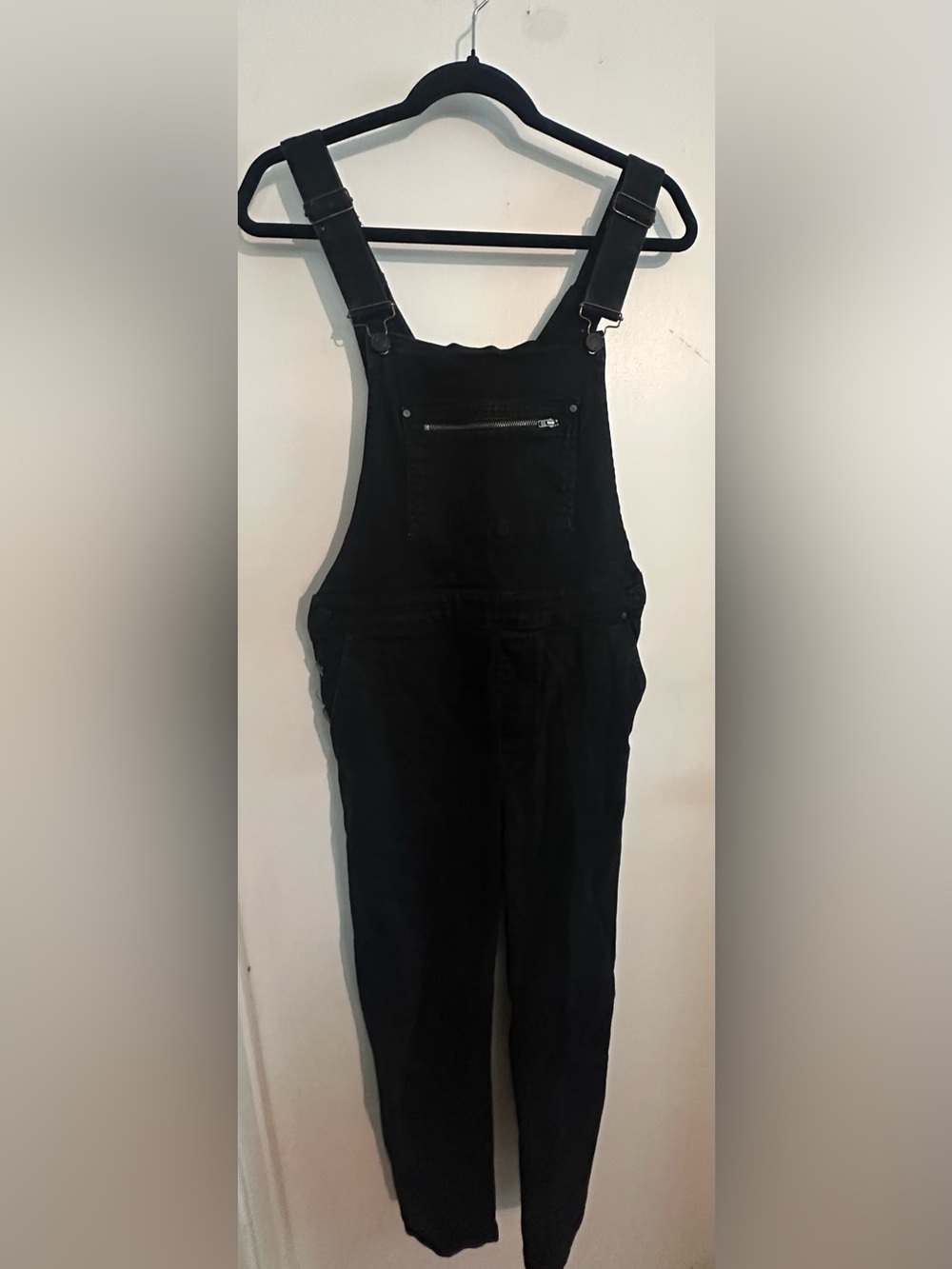 Whistles Black Denim Overalls with Front Zip Pocket